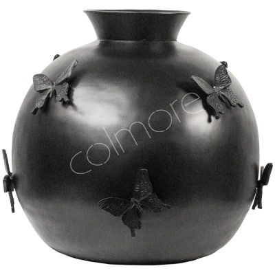 Vase mit Schmetterling ALU/SCHWARZ 63x63x64