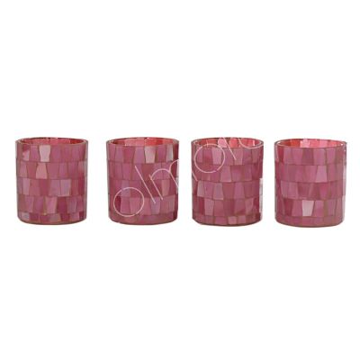 Votivkerzen-Set/4 Mosaikglas, mehrfarbig, Rosa, 8 x 8 x 9 cm