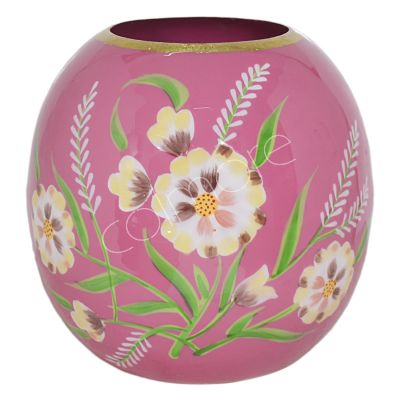Vase dunkelrosa mit Blumen Emaille IR 24x24x24