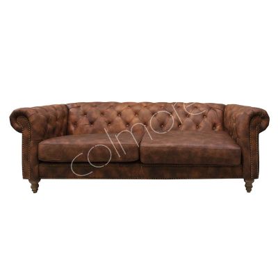 Sofa Chester top genarbtes dunkelbraunes Leder 3-Sitzer 216x85x71