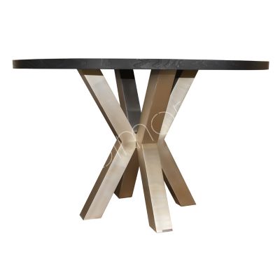 Esstisch mit Holzplatte, Edelstahl schwarz/FROZENGOLD 123x123x75