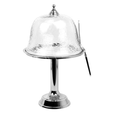 Kuppel mit Ständer mit gehämmertem Glas ALU/NI 30x30x47