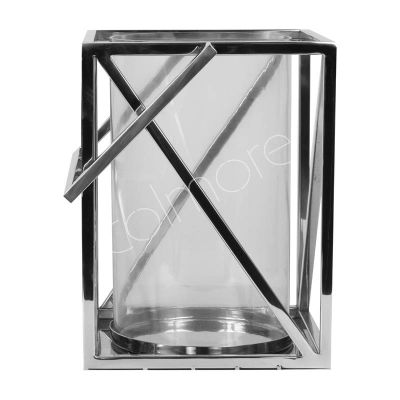 Laterne Silber mit Glas Edelstahl/NI plattiert 20x20x26