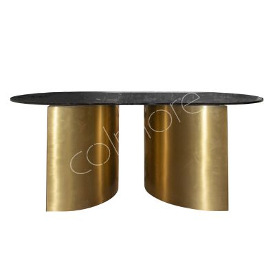 Couchtisch oval schwarz rauchglas ss/FR.GOLD 124x66x50