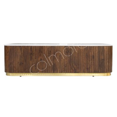 Couchtisch Capri braunes Holz mit weißer Marmorplatte 137x64x38
