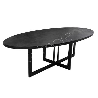D.table oval matt schwarz Fischgrät Mangoholz IR 260x120x76