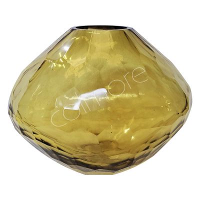 Vase facettiertes Glas gelb 33x33x29