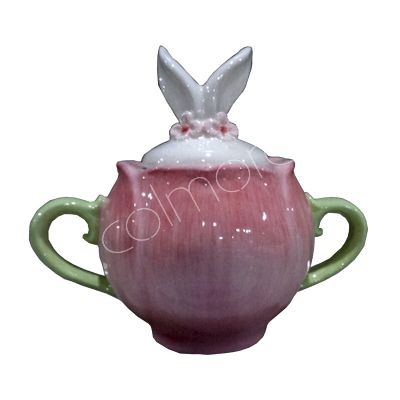 Becher Blume/Hase m.Deckel zartrosa Dolomitporzellan 18x11x15