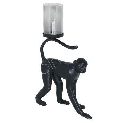 Kerzenhalter Affe mit schwarzem Saatglas ALU ROH/SCHWARZ MATT 4