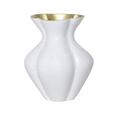 Vase flowy ALU/WEISS GLÄNZEND mit Gold 20x20x25