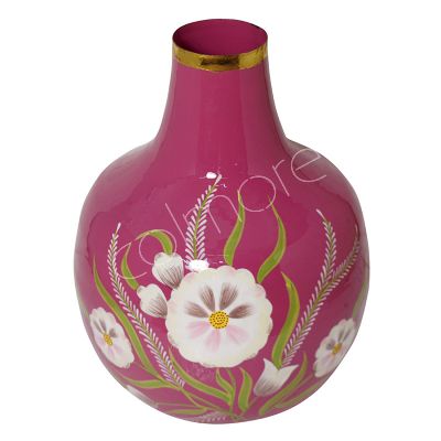 Vase handbemalt mit Blumen dunkelrosa Emaille IR 41x41x54