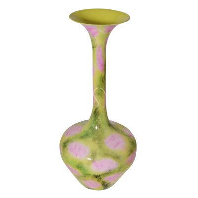 Vase handbemalt hochgeschlossen grün mit rosa Emaille IR 40x40x89