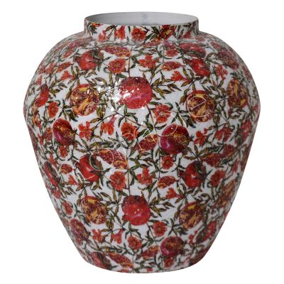 Vase Granatapfeldruck multi/taupe IR mit Glas 39x39x40