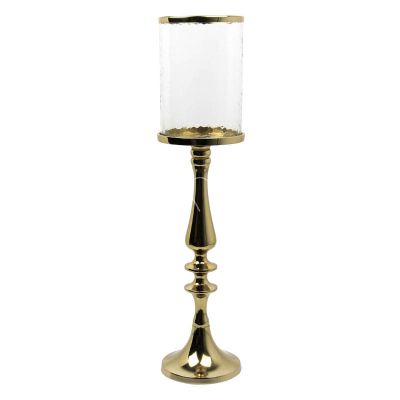 Kerzenhalter mit Glas ALU/GOLD 17x17x66