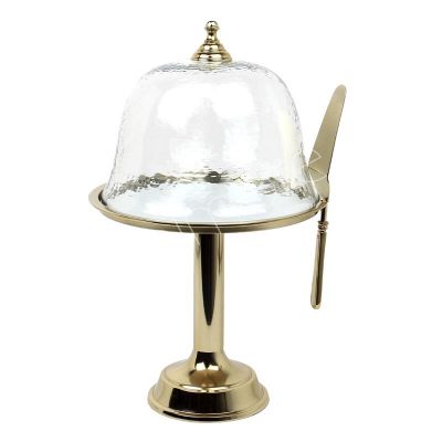 Kuppel mit Ständer mit gehämmertem Glas ALU/GOLD 30x30x47