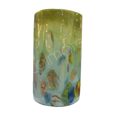 Vase mundgeblasenes Aquarium blau/mehrfarbiges Glas 18x18x31