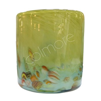 Vase mundgeblasenes Aquarium blau/mehrfarbiges Glas 15x15x15