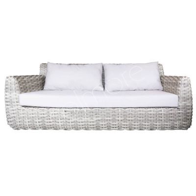 Outdoor-Sofa mit Kissen Creme ALU/PE/RATTAN 225x86x79