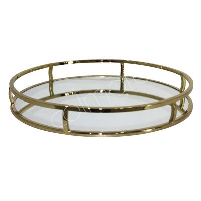 Tablett rund, Spiegelglas, Edelstahl/GOLD, 48 x 48 x 7 cm