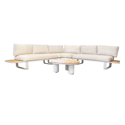 Outdoor-Sofa beige mit Couchtisch Alu/Seil 256x256x65