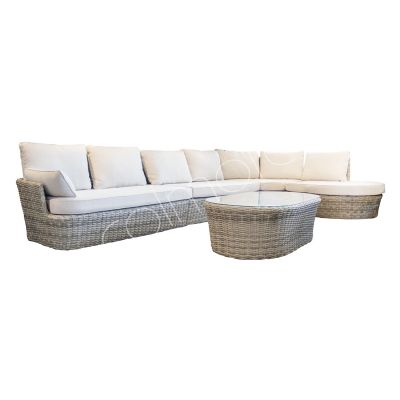 Outdoor-Sofa mit Tisch hellgrau/natürliches Olefin/PU 383x290x73