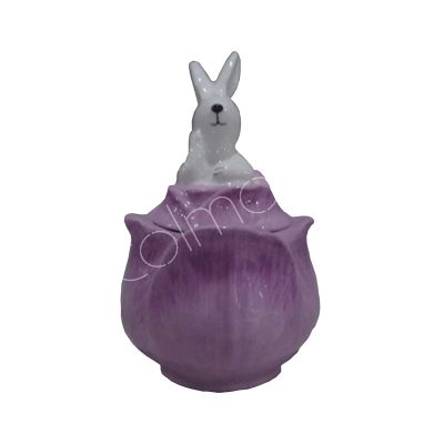 Topf Blume/Hase mit Deckel zartviolettes Dolomitporzellan 8x8x13