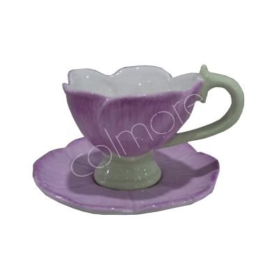 Tasse und Untertasse SET/2 zartviolettes Dolomitporzellan 14x14x10