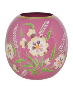 Vase dunkelrosa mit Blumen Emaille IR 24x24x24