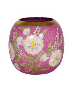 Vase handbemalt mit Blumen dunkelrosa Emaille IR 14x14x15