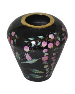 Vase handbemalt mit Blüte schwarz Emaille IR 30x30x31