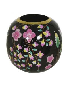 Vase schwarz mit Blütenemaille IR 20x20x20