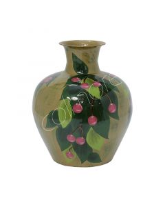 Vase handbemalt, Gold mit rotem Frucht-Emaille IR 32x32x39