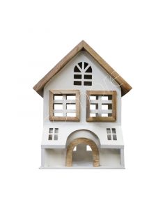 Laternenhaus creme IR mit Naturholz 23x12x29